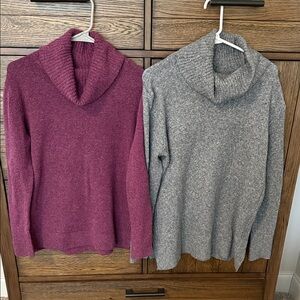 Heritage Cowl Neck Sweater Duo - Purple and Gray